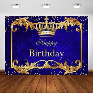 avezano prince birthday party backdrop for boy’s royal blue and gold king crown party decoration photography background royal little prince happy birthday party banner photoshoot (7x5ft)