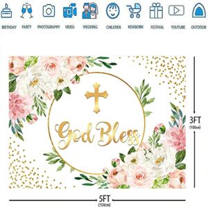 Ticuenicoa 5x3ft Baptism Backdrop for Girl First Communion Background Pink and Gold God Bless Back Drop Christening Photography Decorations Baby Shower Party Banner 1st Birthday Photo Favors