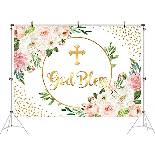 Ticuenicoa 5x3ft Baptism Backdrop for Girl First Communion Background Pink and Gold God Bless Back Drop Christening Photography Decorations Baby Shower Party Banner 1st Birthday Photo Favors