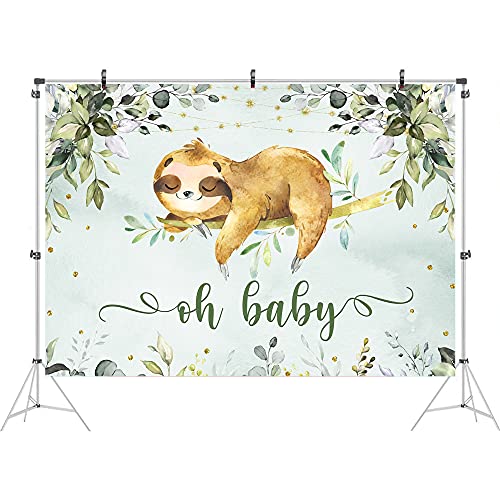 Ticuenicoa 5x3ft Sloth Baby Shower Backdrop Oh Baby Backdrops for Babyshower Party Green Leaves Jungle Animals Photo Background for Photography Kids Birthday Cake Table Decoration Gender Reveal Favors