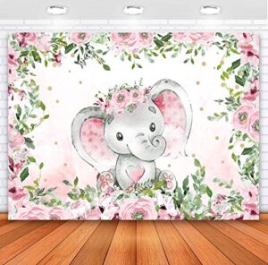sensfun pink floral baby shower elephant backdrop girl rustic watercolor flower elephant little peanut it’s a girl baby shower decorations supplies photography background cake table photo props 5x3ft