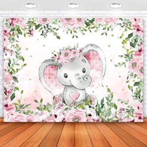 Sensfun Pink Floral Baby Shower Elephant Backdrop Girl Rustic Watercolor Flower Elephant Little Peanut It's A Girl Baby Shower Decorations Supplies Photography Background Cake Table Photo Props 5x3ft