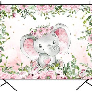 Sensfun Pink Floral Baby Shower Elephant Backdrop Girl Rustic Watercolor Flower Elephant Little Peanut It's A Girl Baby Shower Decorations Supplies Photography Background Cake Table Photo Props 5x3ft