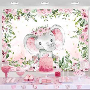 Sensfun Pink Floral Baby Shower Elephant Backdrop Girl Rustic Watercolor Flower Elephant Little Peanut It's A Girl Baby Shower Decorations Supplies Photography Background Cake Table Photo Props 5x3ft