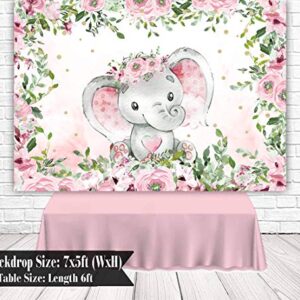 Sensfun Pink Floral Baby Shower Elephant Backdrop Girl Rustic Watercolor Flower Elephant Little Peanut It's A Girl Baby Shower Decorations Supplies Photography Background Cake Table Photo Props 5x3ft