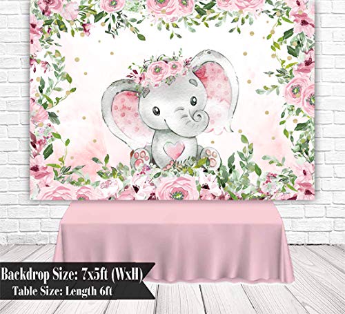 Sensfun Pink Floral Baby Shower Elephant Backdrop Girl Rustic Watercolor Flower Elephant Little Peanut It's A Girl Baby Shower Decorations Supplies Photography Background Cake Table Photo Props 5x3ft