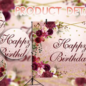 Rose Gold Flower Birthday Backdrop Spring Watercolor Pink Floral Rose Gold Glitter Spots Background Adults Women Sweet Girl Birthday Party Dessert Cake Table Decoration 7x5FT