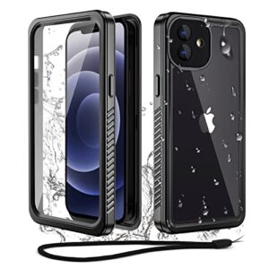 wifort iphone 12 waterproof case – built-in screen protector water resistant cover protective drop protection hard, shockproof full body defender tough military grade – 6.1″ black