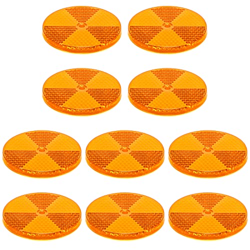 10 Pack Front Reflector Round Reflector for Driveway Fence Gate Posts Trailers Safety Reflectors Automobiles Boats Mailboxes Reflector with Center Mounting Hole (Yellow)