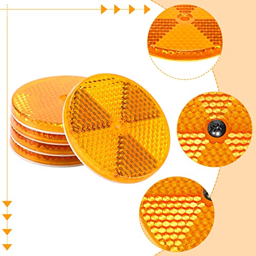 10 Pack Front Reflector Round Reflector for Driveway Fence Gate Posts Trailers Safety Reflectors Automobiles Boats Mailboxes Reflector with Center Mounting Hole (Yellow)