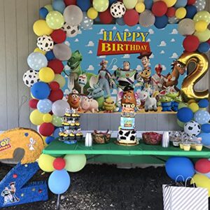 WRQ GCH 7x5ft Cartoon Toy Backdrop Blue Sky White Clouds Happy Birthday Party Decoration Toy Baby Shower Backdrop Cake Table Decoration