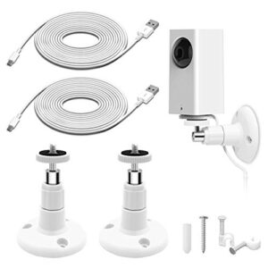 2 pack wall mount for wyze cam pan security camera with 16.4ft charging cable, for wyze cam pan v2 mounting kit including charging cord, 360 degree adjustable ceiling mount and 30 wire clips