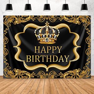 aperturee black and gold happy birthday backdrop 7x5ft little baby boy prince king crown photography background celebration party decoration supplies cake table banner photo booth prop