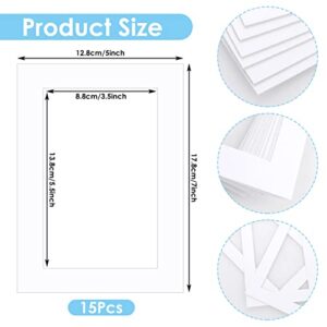 Abeillo 15 Pack White Pre-Cut 5x7 Picture Mat, Acid-Free, Frame Mattes for 4x6 Pictures Display Photo Frame Mat with Core Bevel Cut Mat Board Show Kit for Photos, Prints, Artworks