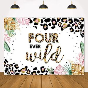 lofaris four ever wild birthday backdrop 4th birthday safari jungle leaves photography background child kids birthday party decorations girl cake table banner photo booth props 7x5ft
