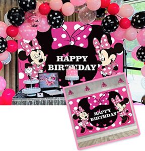 lxbo cartoon mouse backdrop pink bow princess happy birthday backdrop girl party photo decorative banners baby shower photography supplies (7x5ft)