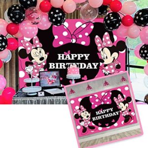 LXBO Cartoon Mouse Backdrop Pink Bow Princess Happy Birthday Backdrop Girl Party Photo Decorative Banners Baby Shower Photography Supplies (7x5FT)