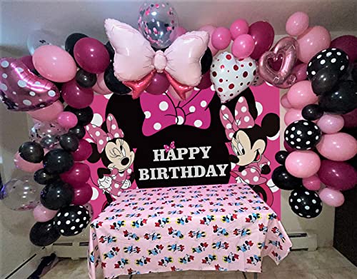 LXBO Cartoon Mouse Backdrop Pink Bow Princess Happy Birthday Backdrop Girl Party Photo Decorative Banners Baby Shower Photography Supplies (7x5FT)