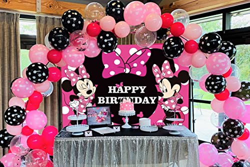 LXBO Cartoon Mouse Backdrop Pink Bow Princess Happy Birthday Backdrop Girl Party Photo Decorative Banners Baby Shower Photography Supplies (7x5FT)