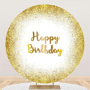 leowefowa luxurious golden birthday round backdrop cover 6.5×6.5ft gold glittering arch background stand cover for photography men women birthday party banner supplies polyester photo booth props