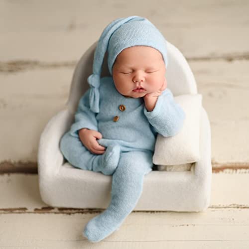 Newborn Photography Boy Outfit Baby Boy Girls Photo Shoot Costume Crochet Clothes Hat Pants Baby Prop Photoshoot (Blue)