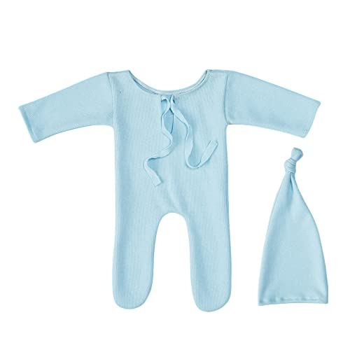 Newborn Photography Boy Outfit Baby Boy Girls Photo Shoot Costume Crochet Clothes Hat Pants Baby Prop Photoshoot (Blue)