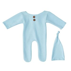 Newborn Photography Boy Outfit Baby Boy Girls Photo Shoot Costume Crochet Clothes Hat Pants Baby Prop Photoshoot (Blue)