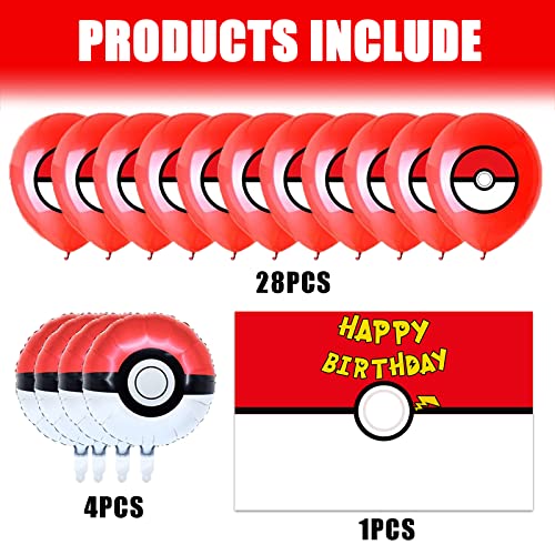 Poke Party Supplies-33pcs Poke Latex Balloons,Poke Foil Balloons and Poke Backdrop for Poke Birthday Party Decorations