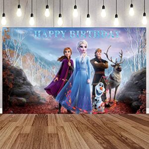 Frozen Elsa Backdrop Birthday Banner for Girl Birthday Party Wall Backdrop and Tablecloth Photography Background Decoration Princess Party Supplies Baby Shower Background for Kids Birthday Party