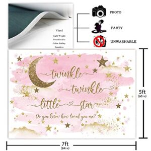 Avezano Twinkle Twinkle Little Star Backdrop for Girl Gold and Pink Twinkle Boy Baby Shower Party Decorations Photography Background Gold Stars and Moon Baby Shower Party Photoshoot Backdrops (7x5ft)