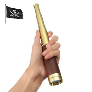 newdoar 25×30 zoomable monocular vintage pirate telescope – waterproof aluminum alloy brass adjustable optics telescope for travel navigation sailing voyage view watching games(gold)