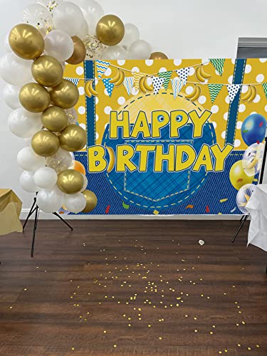 Yellow Happy Birthday Backdrop Cowboy Banana Balloon Flag Cartoon Birthday Photography Background Kids Baby Shower Boy Party Cake Table Decorations Banner Photo Props (6x4FT)