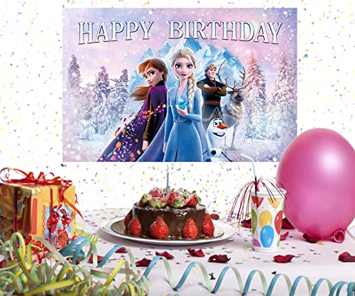 ASCLO Frozen 2 Backdrop for Birthday Party Supplies 5x3ft Frozen Photo Backgrounds Elsa Theme Baby Shower Banner for Birthday Cake Table Decoration, white, One Size