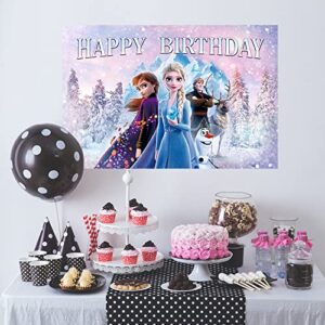 ASCLO Frozen 2 Backdrop for Birthday Party Supplies 5x3ft Frozen Photo Backgrounds Elsa Theme Baby Shower Banner for Birthday Cake Table Decoration, white, One Size