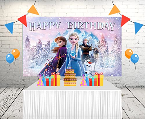 ASCLO Frozen 2 Backdrop for Birthday Party Supplies 5x3ft Frozen Photo Backgrounds Elsa Theme Baby Shower Banner for Birthday Cake Table Decoration, white, One Size