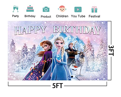 ASCLO Frozen 2 Backdrop for Birthday Party Supplies 5x3ft Frozen Photo Backgrounds Elsa Theme Baby Shower Banner for Birthday Cake Table Decoration, white, One Size