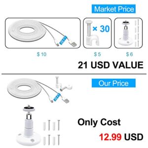 26FT Power Extension Charging Cable with Wall Mount for Wyze Cam Pan/ Wyze Cam Pan v2,Mounting Kit Including Charging and Data Sync Cord,Adjustable 360 Degree Swivel Ceiling Mount and 30 Wire Clips