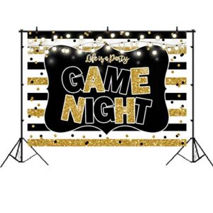 Ticuenicoa 7x5ft Game Night Party Backdrop Black and Gold Stripes Photo Background Game On Birthday Party Supplies Kids Adults Gaming Party Decorations Baby Shower Cake Table Photo Booth Props