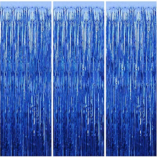 3 Packs 3.2ft x 6.6ft Navy Blue Metallic Tinsel Foil Fringe Curtains Photo Booth Props for Birthday Wedding Engagement Bridal Shower Baby Shower Bachelorette Holiday Celebration Party Decorations