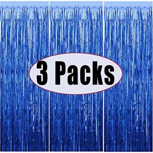 3 Packs 3.2ft x 6.6ft Navy Blue Metallic Tinsel Foil Fringe Curtains Photo Booth Props for Birthday Wedding Engagement Bridal Shower Baby Shower Bachelorette Holiday Celebration Party Decorations