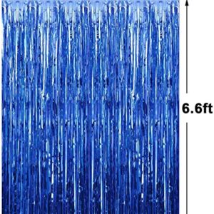 3 Packs 3.2ft x 6.6ft Navy Blue Metallic Tinsel Foil Fringe Curtains Photo Booth Props for Birthday Wedding Engagement Bridal Shower Baby Shower Bachelorette Holiday Celebration Party Decorations