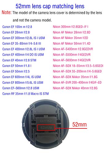 52mm Lens Cap Compatible for Canon EF 50mm f/1.8(Not 1.4) II (Not STM) RF 35mm f/1.8 is EF-S 24mm f/2.8 STM Nikon AF-S DX 35mm f/1.8G,AF(Not AF-S) Nikkor 50mm f/1.8D, 50mm f/1.4D[2 Pack]