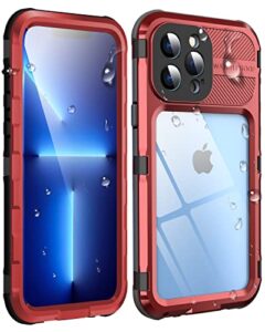 wifort iphone 13 pro max waterproof metal case – built-in [screen protector][15ft military grade shockproof][ip68 water proof], full body aluminum protective dropproof cover, 6.7″ red