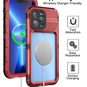 WIFORT iPhone 13 Pro Max Waterproof Metal Case - Built-in [Screen Protector][15FT Military Grade Shockproof][IP68 Water Proof], Full Body Aluminum Protective Dropproof Cover, 6.7" Red