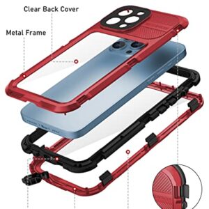 WIFORT iPhone 13 Pro Max Waterproof Metal Case - Built-in [Screen Protector][15FT Military Grade Shockproof][IP68 Water Proof], Full Body Aluminum Protective Dropproof Cover, 6.7" Red