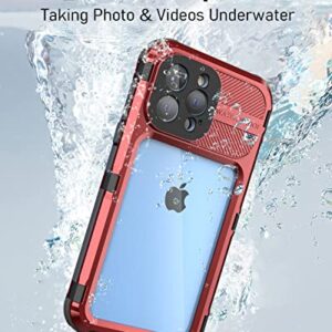 WIFORT iPhone 13 Pro Max Waterproof Metal Case - Built-in [Screen Protector][15FT Military Grade Shockproof][IP68 Water Proof], Full Body Aluminum Protective Dropproof Cover, 6.7" Red