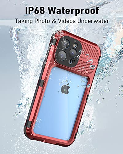 WIFORT iPhone 13 Pro Max Waterproof Metal Case - Built-in [Screen Protector][15FT Military Grade Shockproof][IP68 Water Proof], Full Body Aluminum Protective Dropproof Cover, 6.7" Red