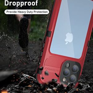 WIFORT iPhone 13 Pro Max Waterproof Metal Case - Built-in [Screen Protector][15FT Military Grade Shockproof][IP68 Water Proof], Full Body Aluminum Protective Dropproof Cover, 6.7" Red