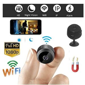 Mini Camera, Wireless WiFi Motion Detects Magnetic Camera, HD 1080P Portable Home Security Cameras Covert Nanny Cam Small Indoor Outdoor White Video Recorder Motion Activated Night Vision (Black)