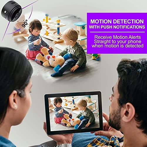 Mini Camera, Wireless WiFi Motion Detects Magnetic Camera, HD 1080P Portable Home Security Cameras Covert Nanny Cam Small Indoor Outdoor White Video Recorder Motion Activated Night Vision (Black)